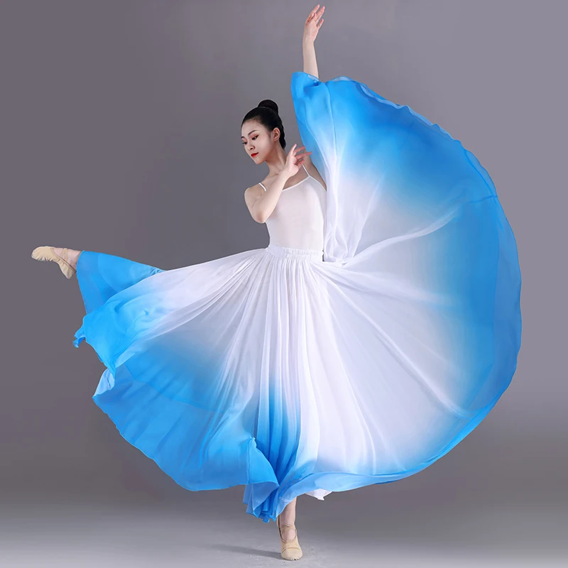 Elegant Gradient Ballet Skirt Women Chiffon Flowy Long Dancewear 360-720 Degrees Classical Dance Costume Performance Maxi Skirt