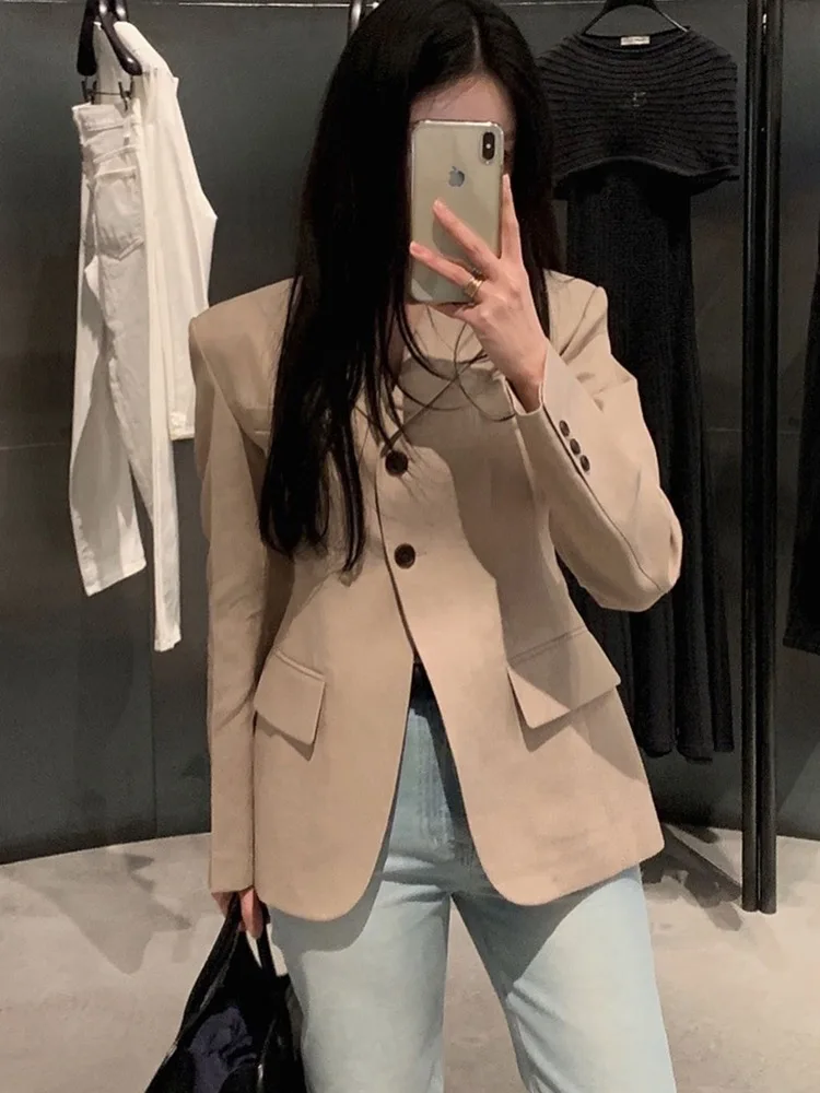 

Ele Single-Button Pure Color ort Suit Jaet Women's Faion Slimming Versatile Top for Autumn And Winter Seasons