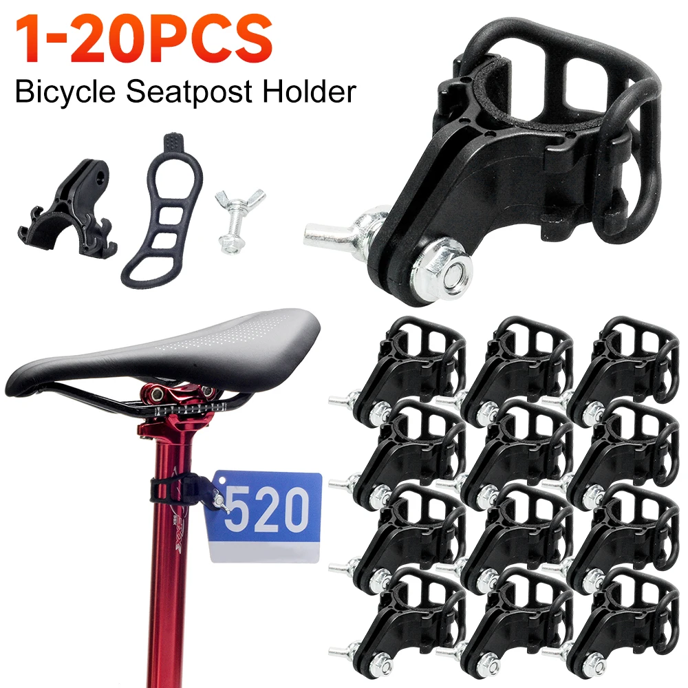 1-20PCS MTB Bike Triathlon Racing Number Plate Mount Holder Black Cycling Plate Clamp Cards Bracket Aero Seatpost Vittel Decal