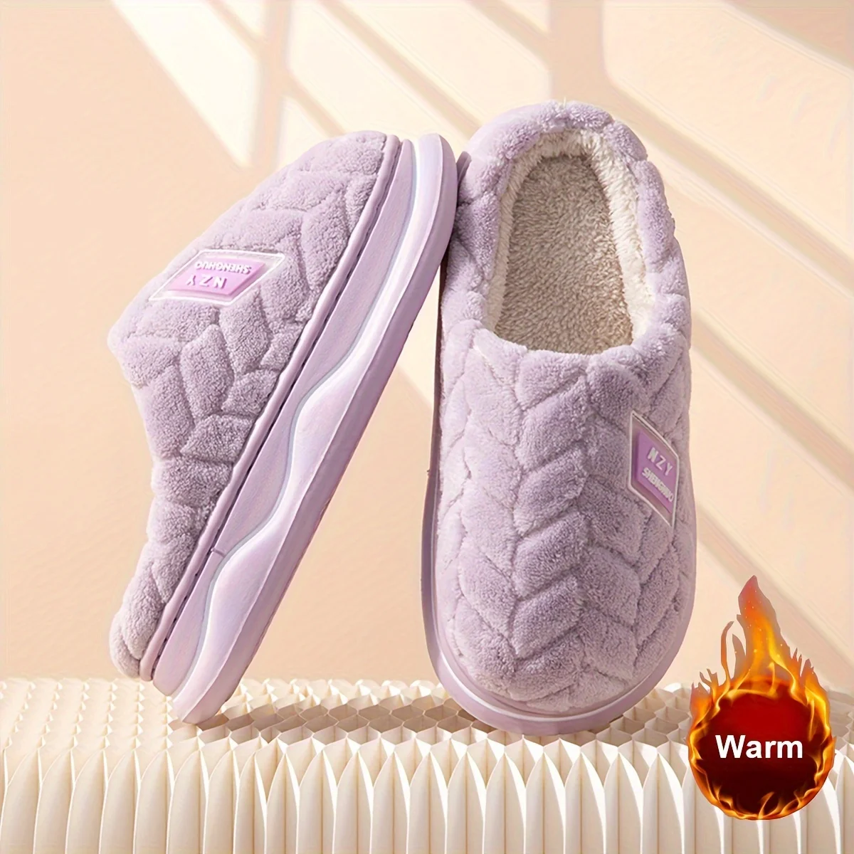 Warmth and Slip-Resistant Thick Sole Plush Slippers - Autumn and Winter Indoor Home Slippers for Women and Men's Couple image 6
