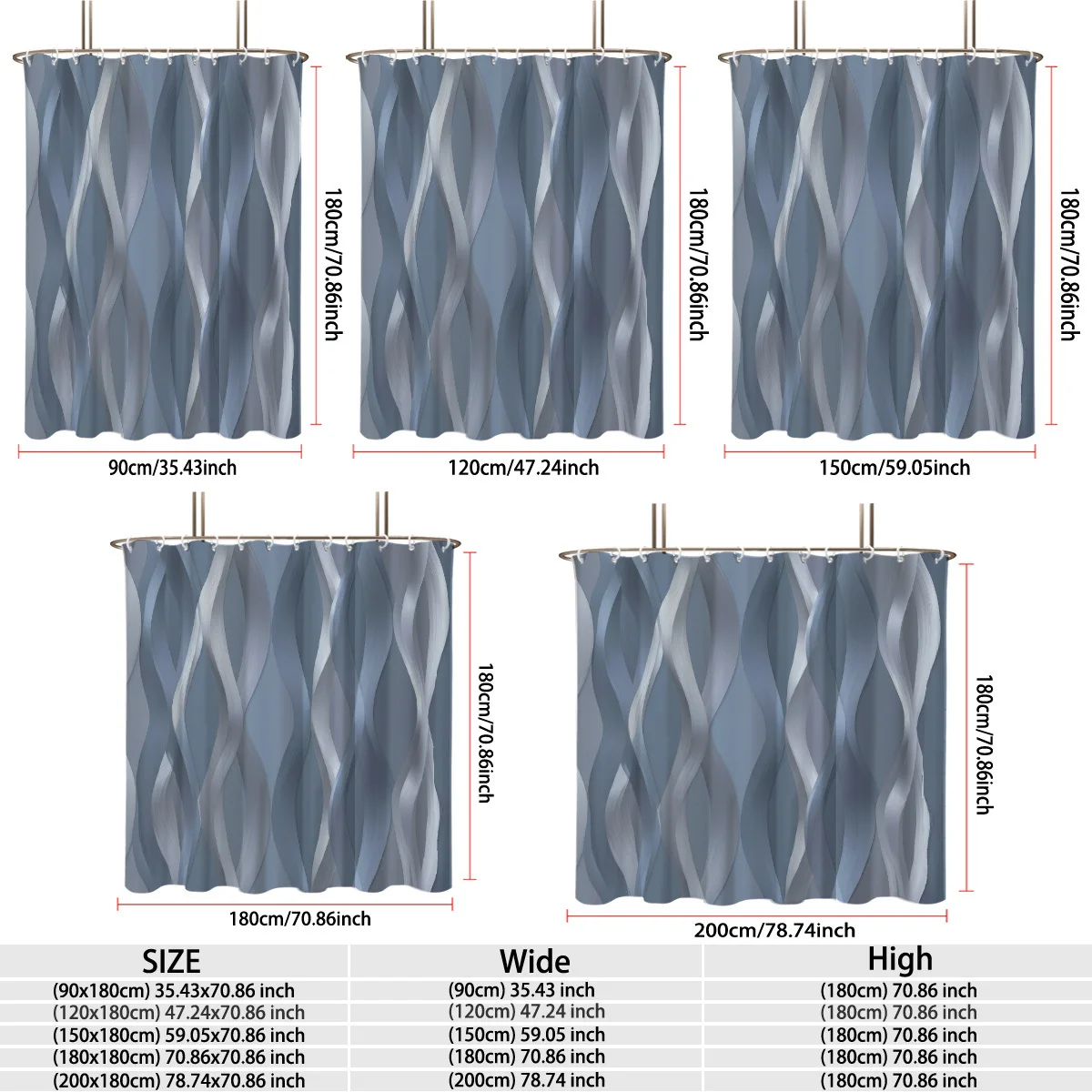 Minimalist Home Decor Gradient Blue‑Grey Swirling Wave Stripe Pattern Bath curtain, Cozy Soft Warm  Bedroom