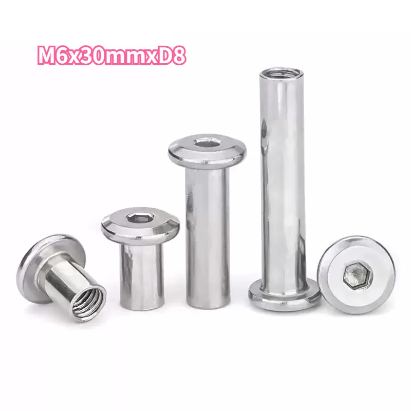 

500pcs M6x30mmxD8 304 Stainless Steel Flat Hexagon Socket Head Furniture Rivet Insert Joint Sleeve Connector Nut