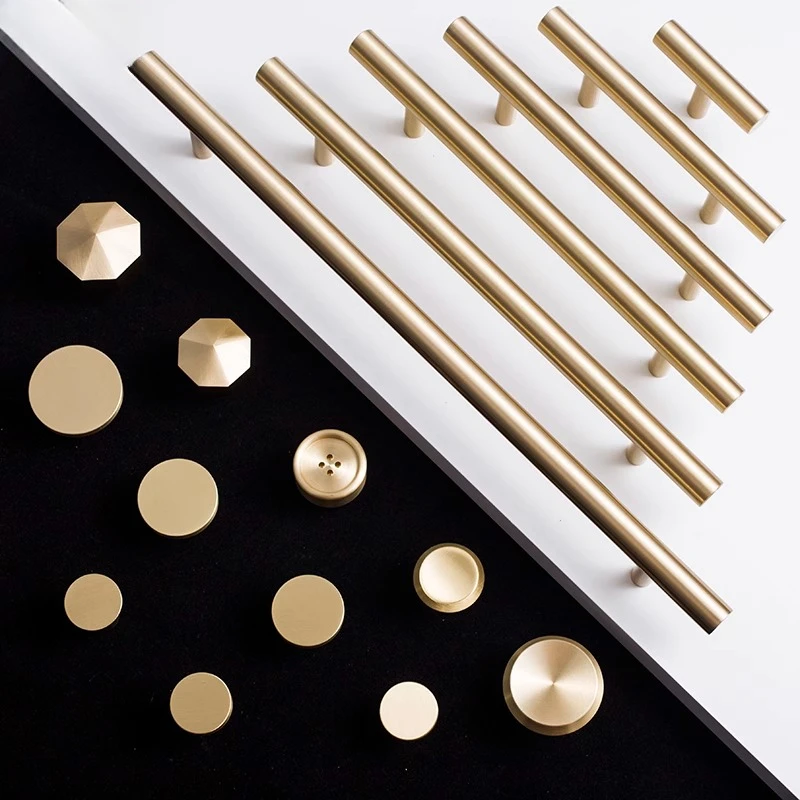 النمط الأوروبي الحد الأدنى الصلبة النحاس خزانة DIY بها بنفسك مقبض سحب الكلاسيكية الفاخرة درج الذهب مقبض خزانة الباب مقبض طويل #1