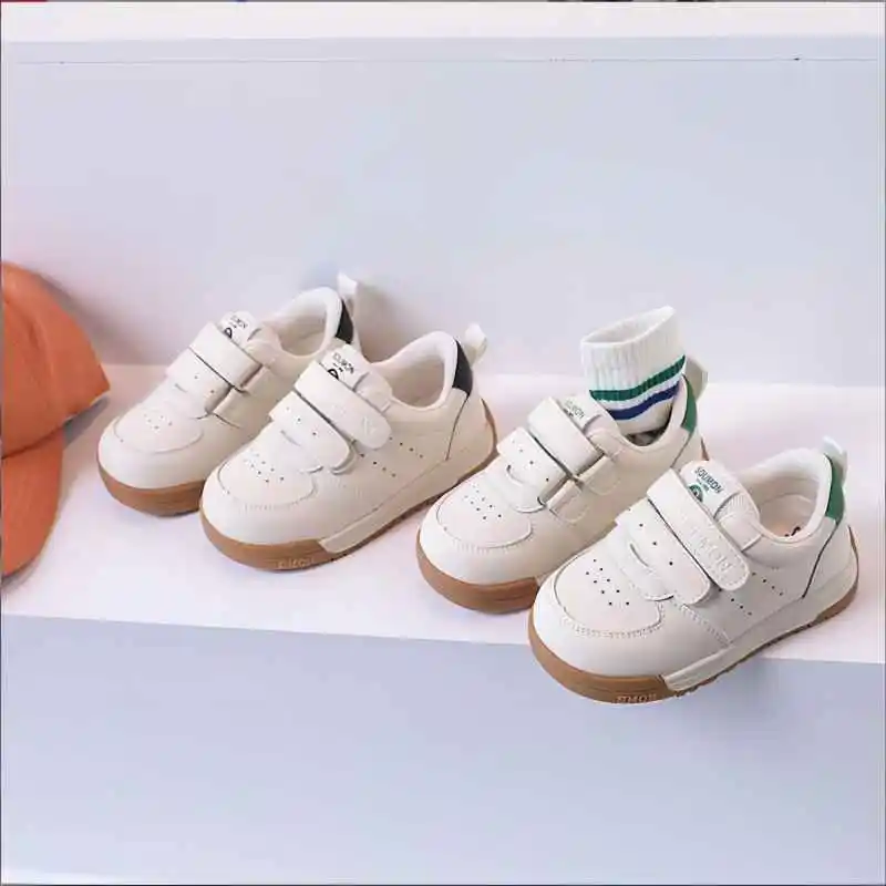 

2024 Patchwork Girl Boys Running Shoes Fashion Hook Loop Children Sport Shoes Soft Anti Slip Child Kids Sneakers Toddler Shoes