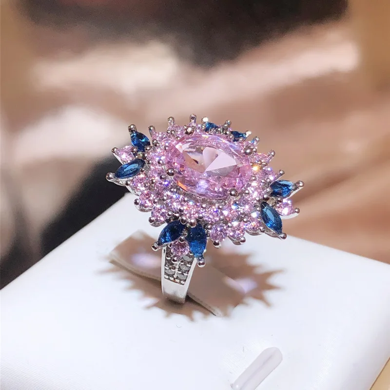 DODO Oval Flower Crystal Stone Women's Wedding Band Ring Luxury Engagement Fine Wholesale Jewelry Gift Anillos Grandes