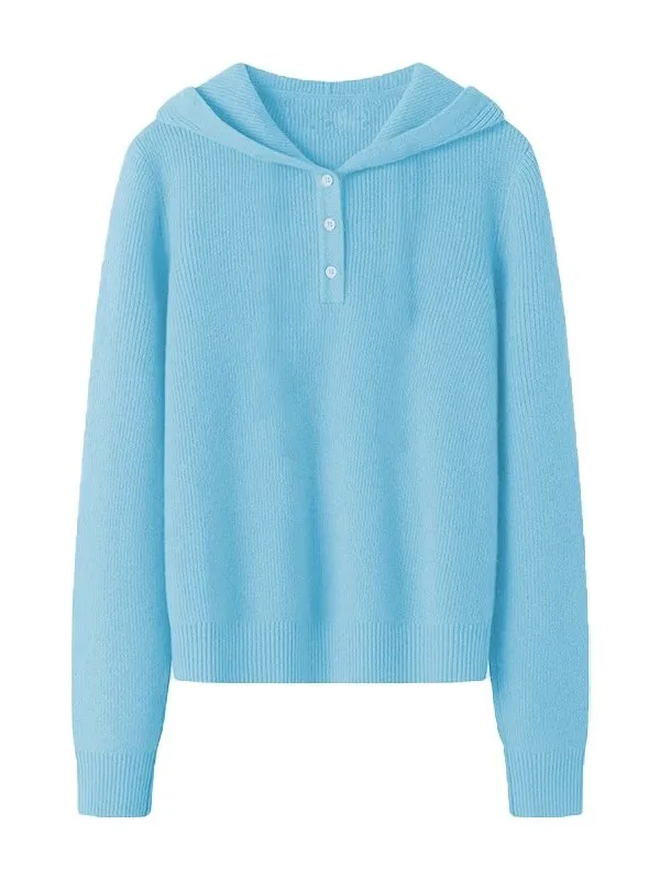 سترة نسائية محبوكة باللون الأزرق irt كسول Sle سترة نسائية ناعمة ومريحة لخريف 2025 سترة كورية جديدة دافئة حرارية طويلة بقلنسوة