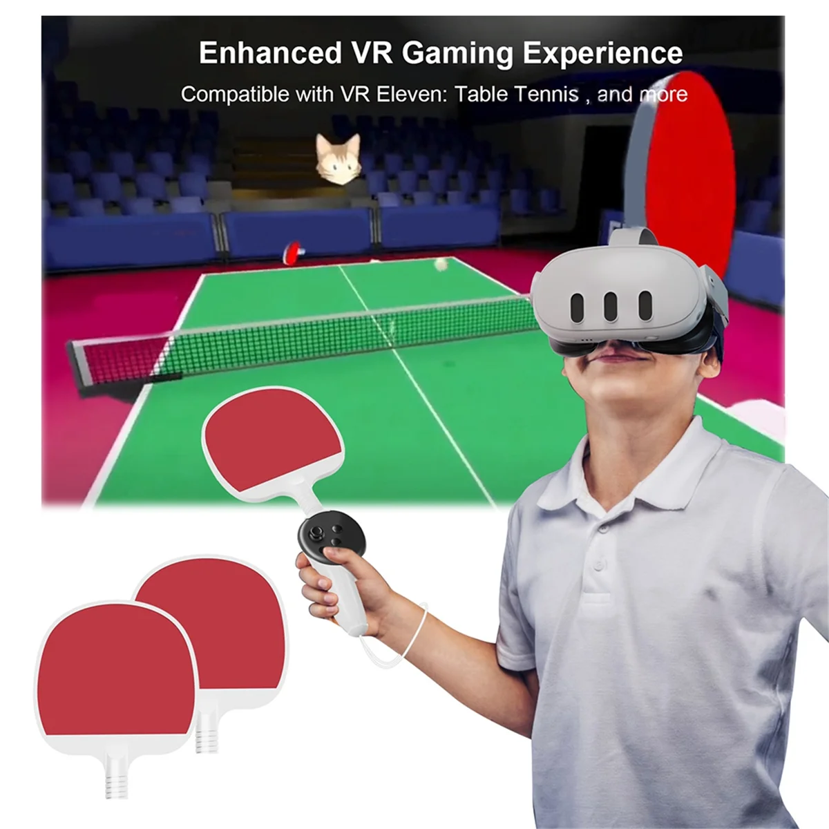 

For Meta Quest 3 VR Headset Sports Set Table Tennis Racket+Golf Club Somatosensory Sports Kit VR Game Accessories-ABRJ
