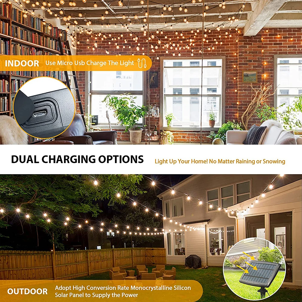 Wedding Decoration Solar Led Light Outdoor G40 String Light Garden Waterproof Street Garland Christmas Fairy Lights