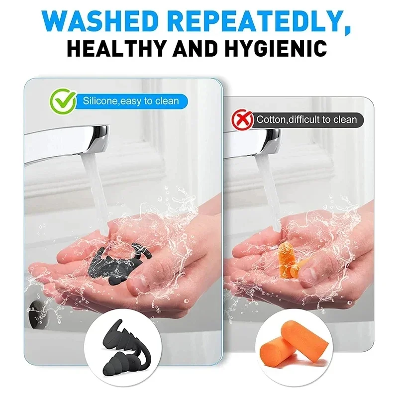 HUAK 3 Layer Ear Plugs: Soft Silicone, Reusable Noise Cancelling – For Sleeping, Swimming, Studying, Concerts