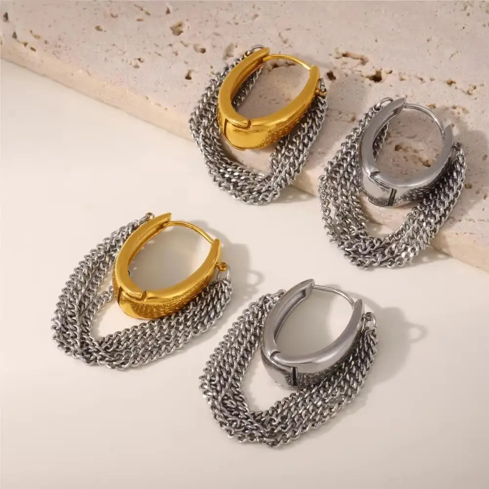 

2025New Silver Chain U-shaped Earrings Women's 316 Stainless Steel Gold-plated Personalized Hoop Earrings Girl Fashion Jewelry