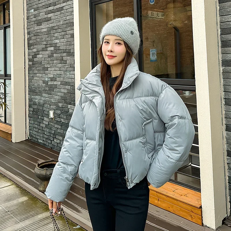 

2024 New Korean Style Down Cotton Coat for Women, Loose Stand-up Collar, Short Cotton Coat, Cotton Jacket, Thickened Bread Coat