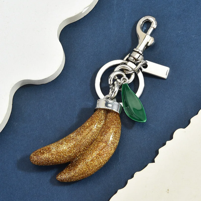 Shiny Metallic Banana Pear and Lobster Keychain for Bags Backpacks Purse Accessories Trendy Fruit Shaped Key Ring Gift for Women
