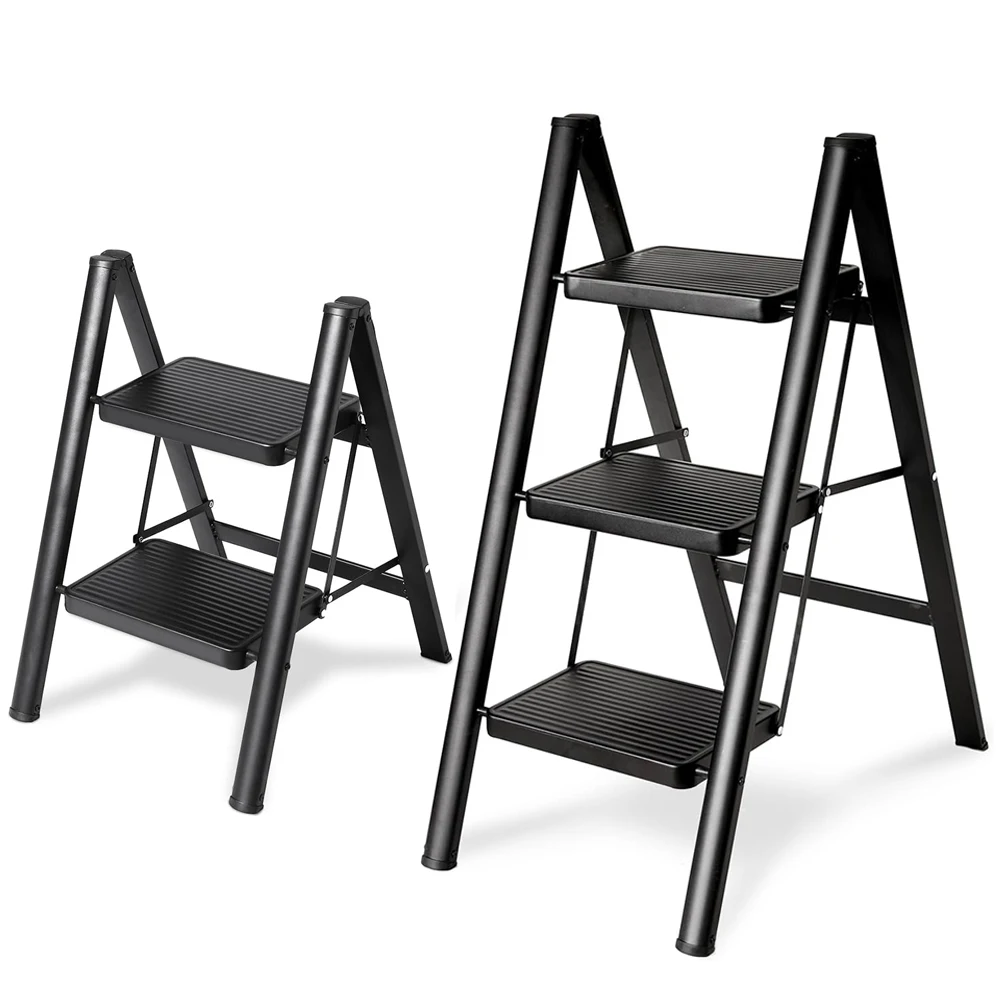 

Heavy Duty Folding Step Stool Ladder - 330 lbs Capacity, Non-Slip Kitchen/Closet Step Stool for Adults & Kids, Compact Stepladde