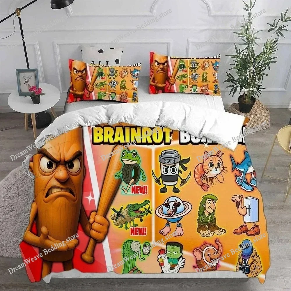 3D Print i-Italian b-Brainrot Bedding Set Duvet Cover Pillowcase Surreal AI Character Queen King Size Home Decor Gift