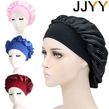 JJYY 조정 솔리드 새틴 보넷 헤어 스타일링 캡, 긴 헤어 케어, 여성 야간 수면 모자, 실크 헤드 랩 샤워 캡, 헤어 스타일링 도구 