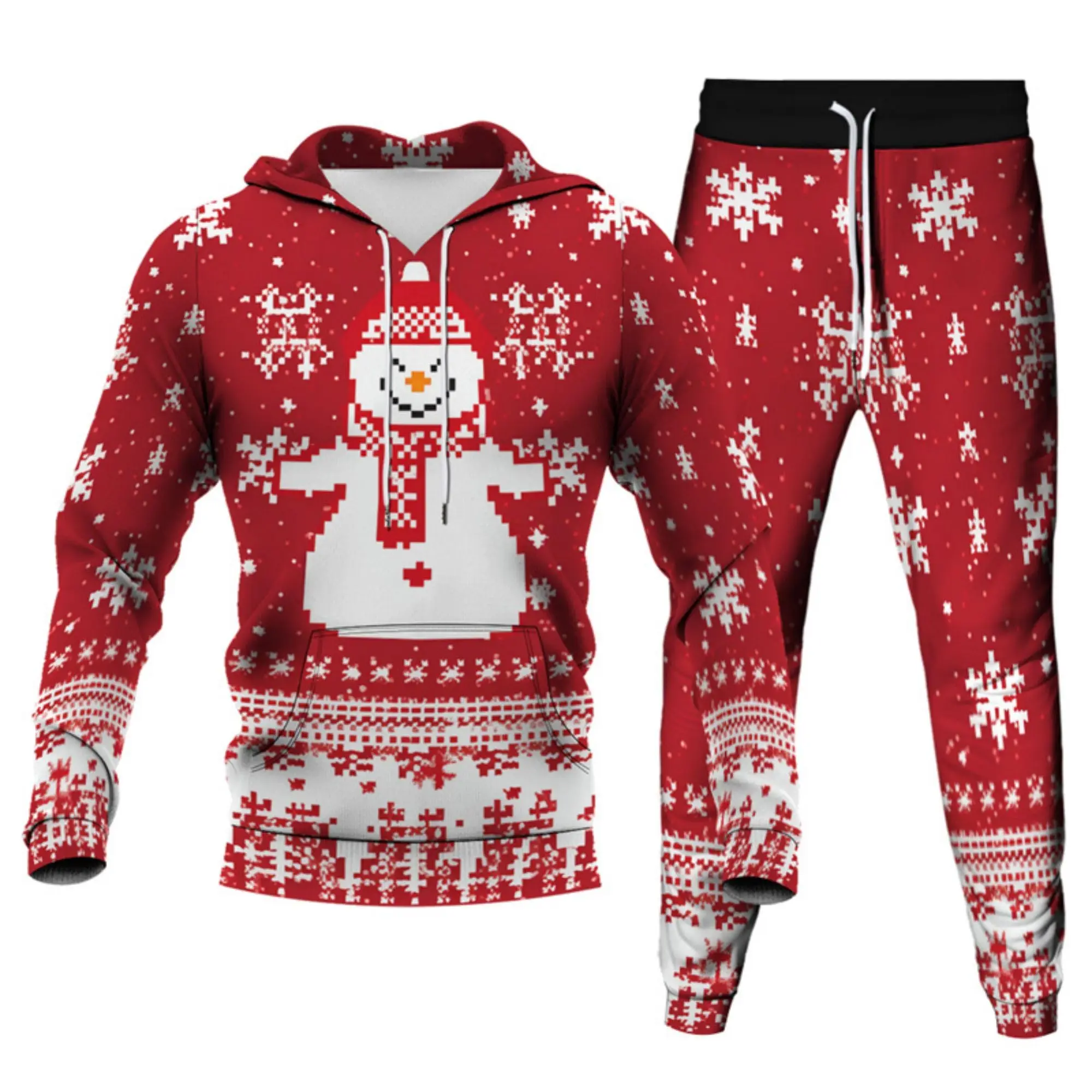 Christmas Santa Claus Snowman Hoodies Pants 2 Pcs Set 3D Printed Men Women Tracksuit Outfits Novelty Xmas Joggers Sweatshirt Set