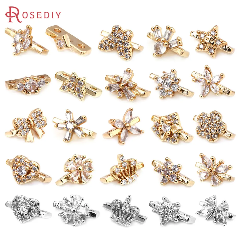 

10PCS 18K Gold Color Brass and Zircon Connect Bracelets Necklaces Spacer Beads High Quality Jewelry Making Diy Accessories