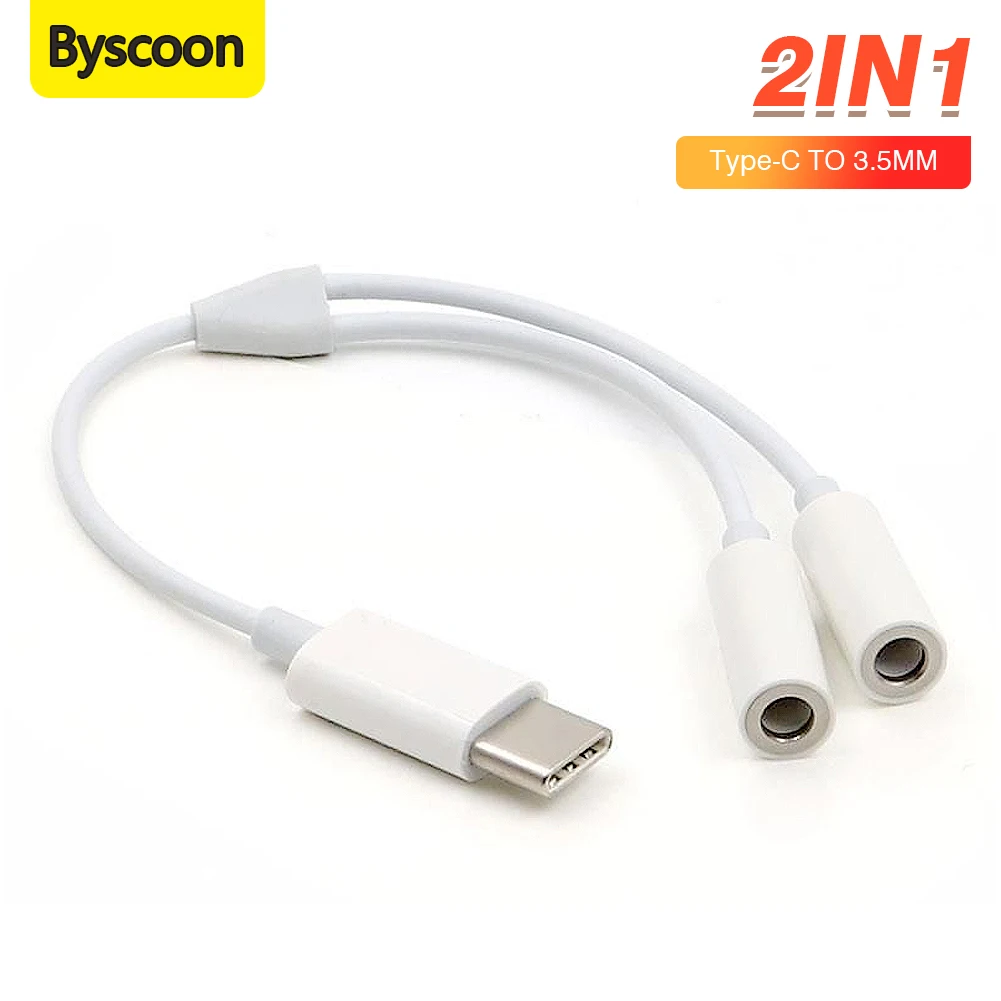 Byscoon USB Type C To double 3.5mm Aux Adapter Type-c 3 5 Jack Audio Cable Earphone Cable Converter for Samsung S24 S23 S22 OPPO