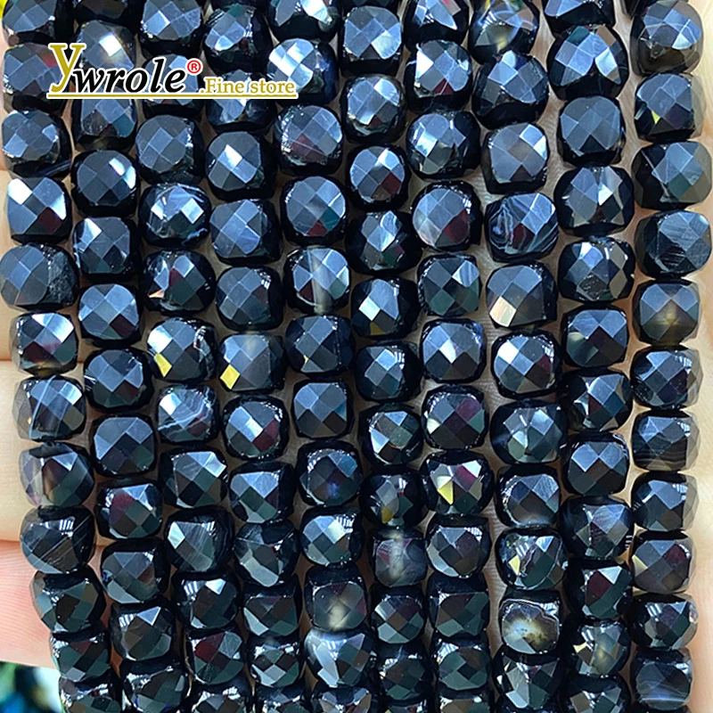 Faceted Cube 7-8mm Natural Stone AA Black Agate Loose Square Spacer Beads for Jewelry Making Diy Earrings Bracelet Accessories