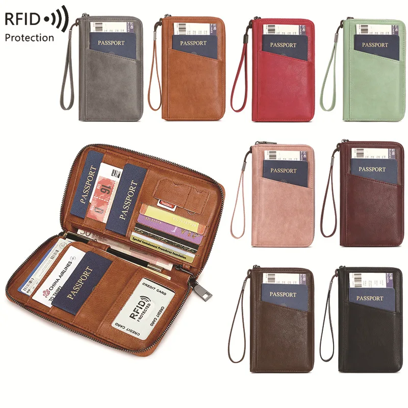 Western RFID Blocking Long Women Passport Case Multifunctional Plane Ticket Storage Wallet for mens
