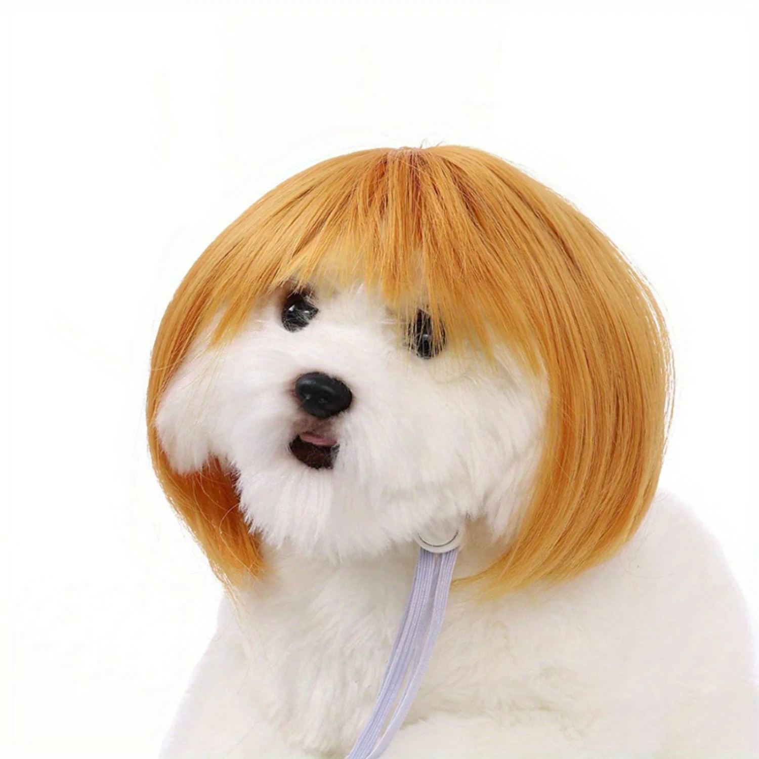 Adorable Pet Wig Costume For Small Dogs & Cats - Funny Bangs & Braids Design, Polyester, Battery-Free