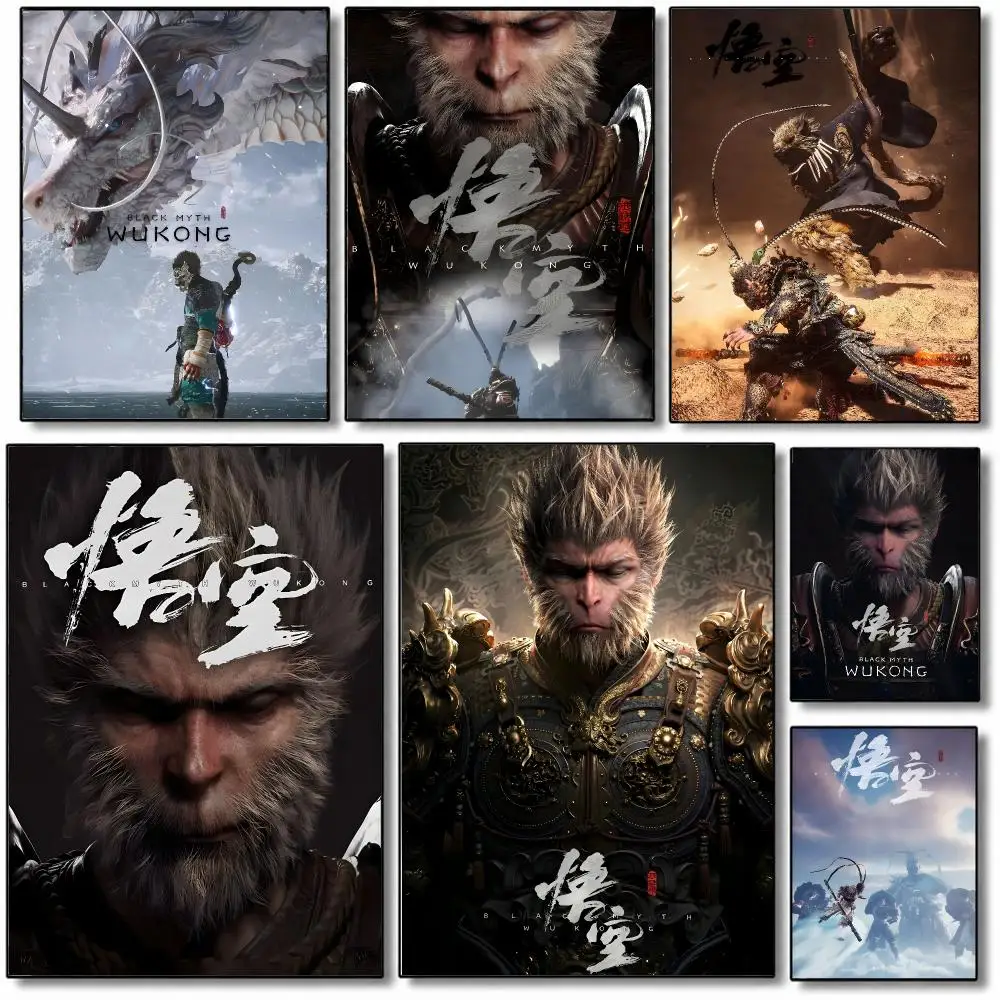 Cartoon B-Black Myth Wukong Poster Wall Art Painting For Home Room Decoration Bedroom Wall Decor Waterproof Posters