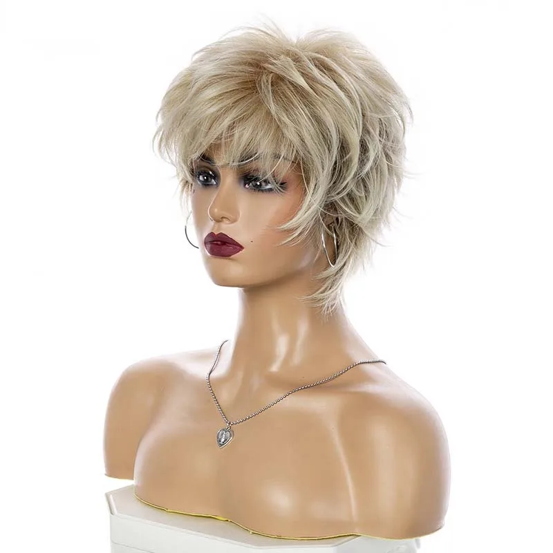شعر مستعار صناعي قصير أشقر بقص عابث مع شعر مستعار للنساء يمكن ارتداؤه يوميًا من الألياف المقاومة للحرارة #4