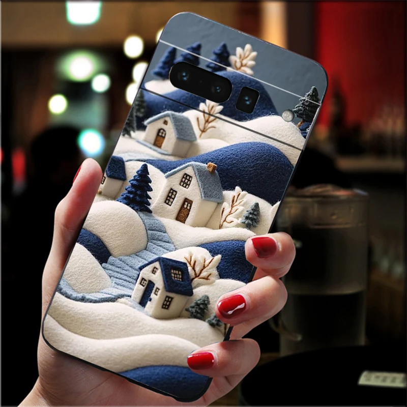 حافظة هاتف لهاتف جوجل بيكسل 10 برو XL 9 برو XL 9A 8 7 6 برو بيكسل 8A 7A 6A بكسل 8 7 6 5 مريح كروشيه الشتاء قرية الفن #1