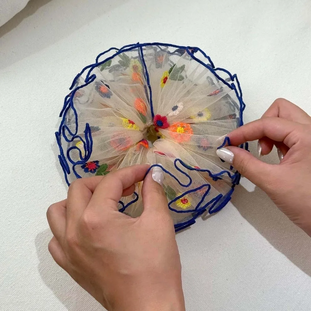 

Large Intestine Circle Embroidered Mesh Scrunchie Korean Style Elastic Flower Lace Hair Ring Quirky Style Sweet Floral Hair Rope