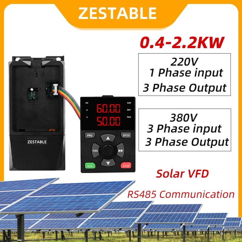 

Solar VFD 3Phase 220V/380V Output Variable Frequency Inverter 0.4/0.75/1.5/2.2/3kw Frequency Drive for Motor Speed Controlle