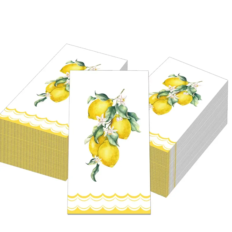 20pcs Yellow Wave Watercolor Lemon Print Disposable Paper Napkins Floral Guest Napkin Summer Party Wedding Table Decoration