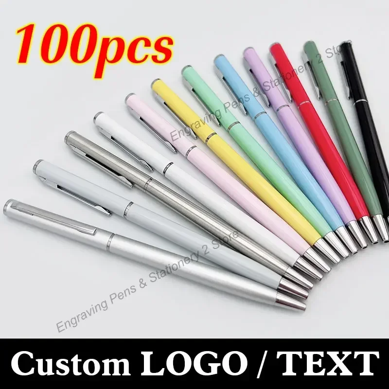 

100 Pcs New Advertising Pen Free Custom LOGO Metal Ballpoint Pen Lettering Name Wholesale Hotel Gift Pen Office Supplies