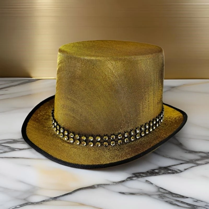 Magicians Hat for Women Men with Rhinestones Belt Tall Hat Cosplay Costume Hat Adult Theme Party Stage Performers Hat