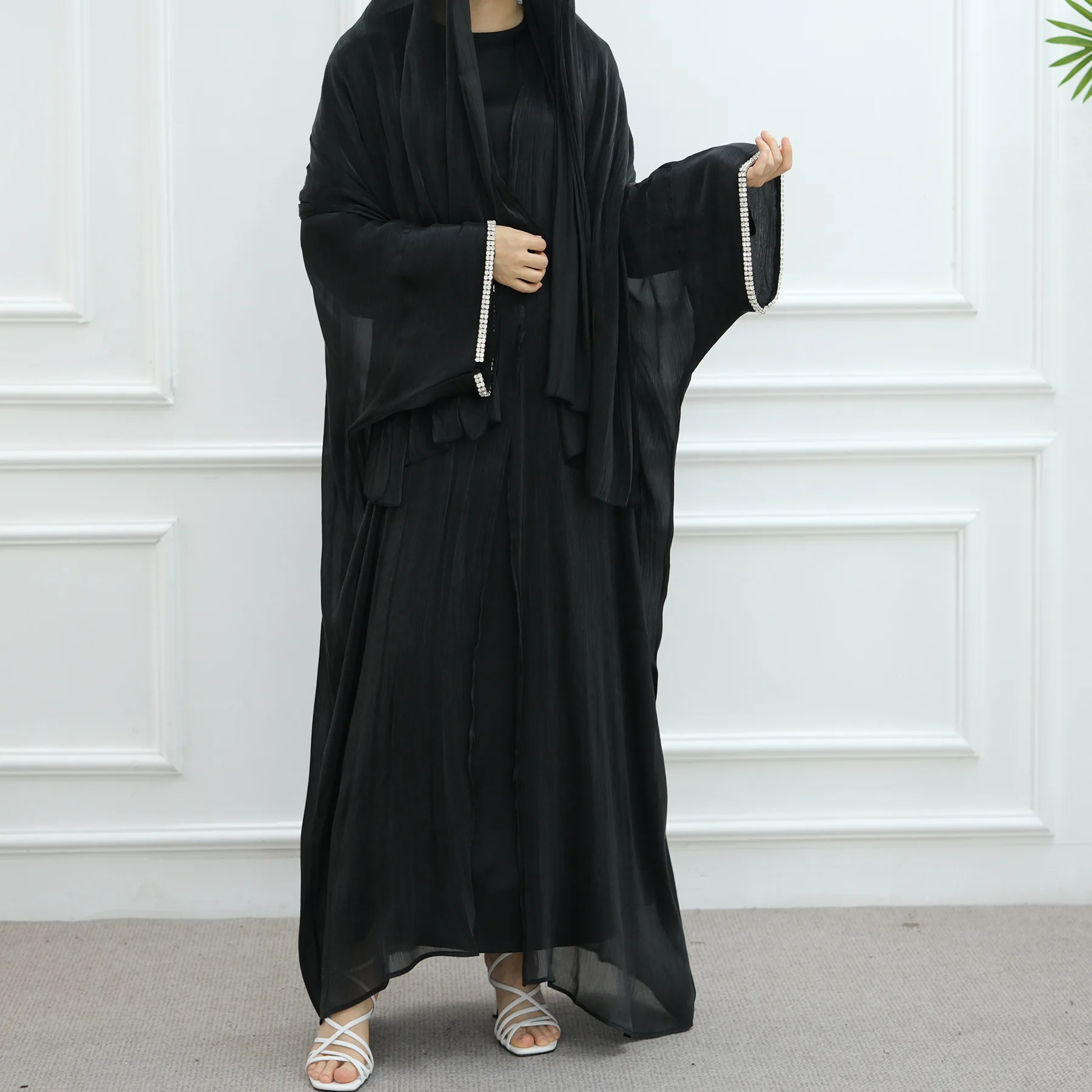 

Luxury Diamonds Open Abaya Dubai Kaftan Women Muslim Dress Turkey Kebaya Eid Ramadan Islam Kimono Cardigan Jalabiya Robe Abayas