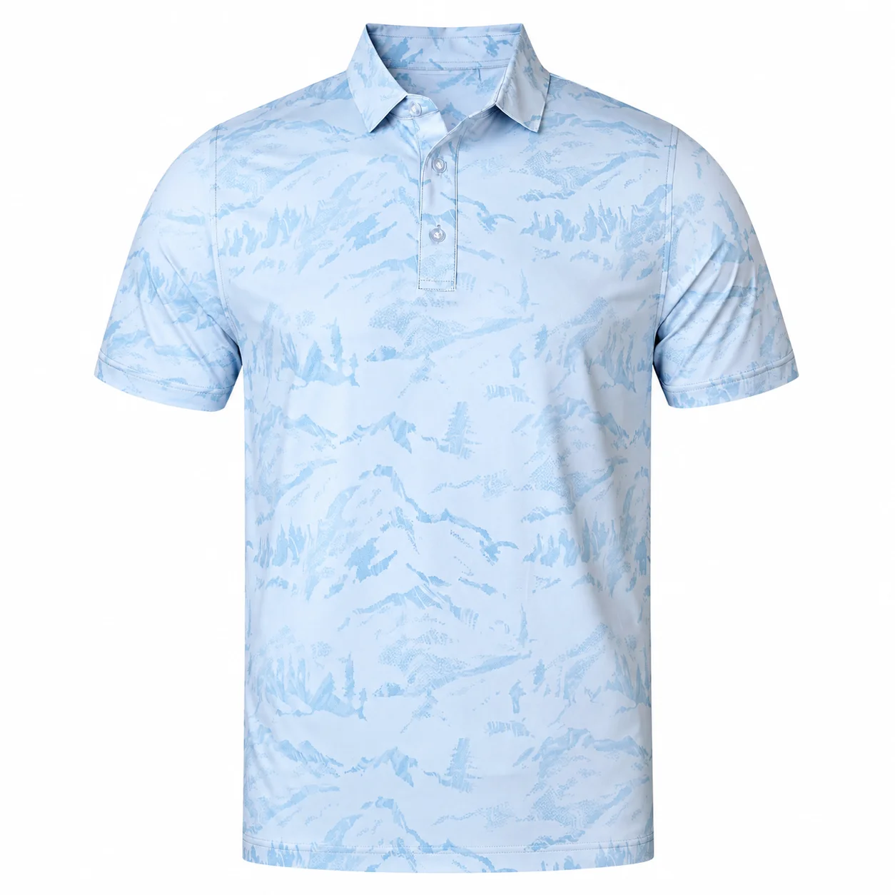 Men Blue Printed Golf Polo Shirt Short Sleeve Quick Dry Breathable Stretch Sportswear Casual Outdoor Golf Shirt Ready Stock