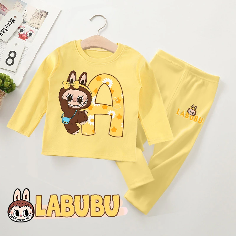 

Labubu Kids Pajamas Letter Tops Pants Suit Round Neck Long Sleeve Girls Nightwear Cute Toddler Soft Comfortable Nightshirt Gifts