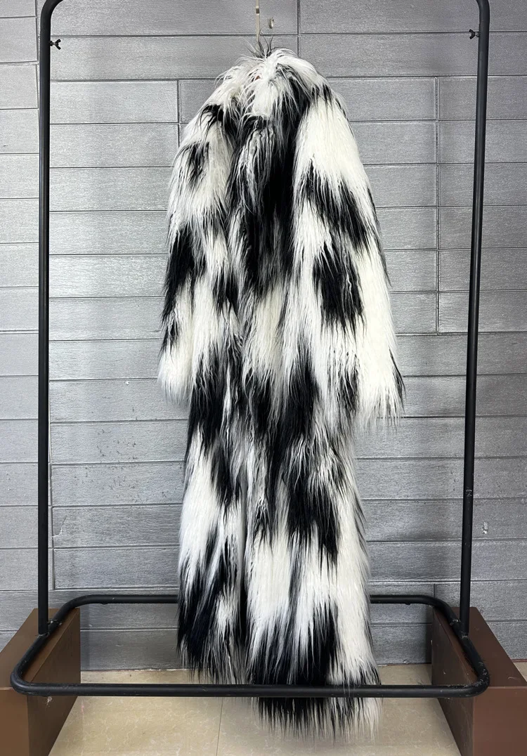DEAT 2026 Winter New Items Imitation Colorful Long Coat For Women Faux Fur Suit Collar Long Sleeve Trench Jacket Female 11A05577