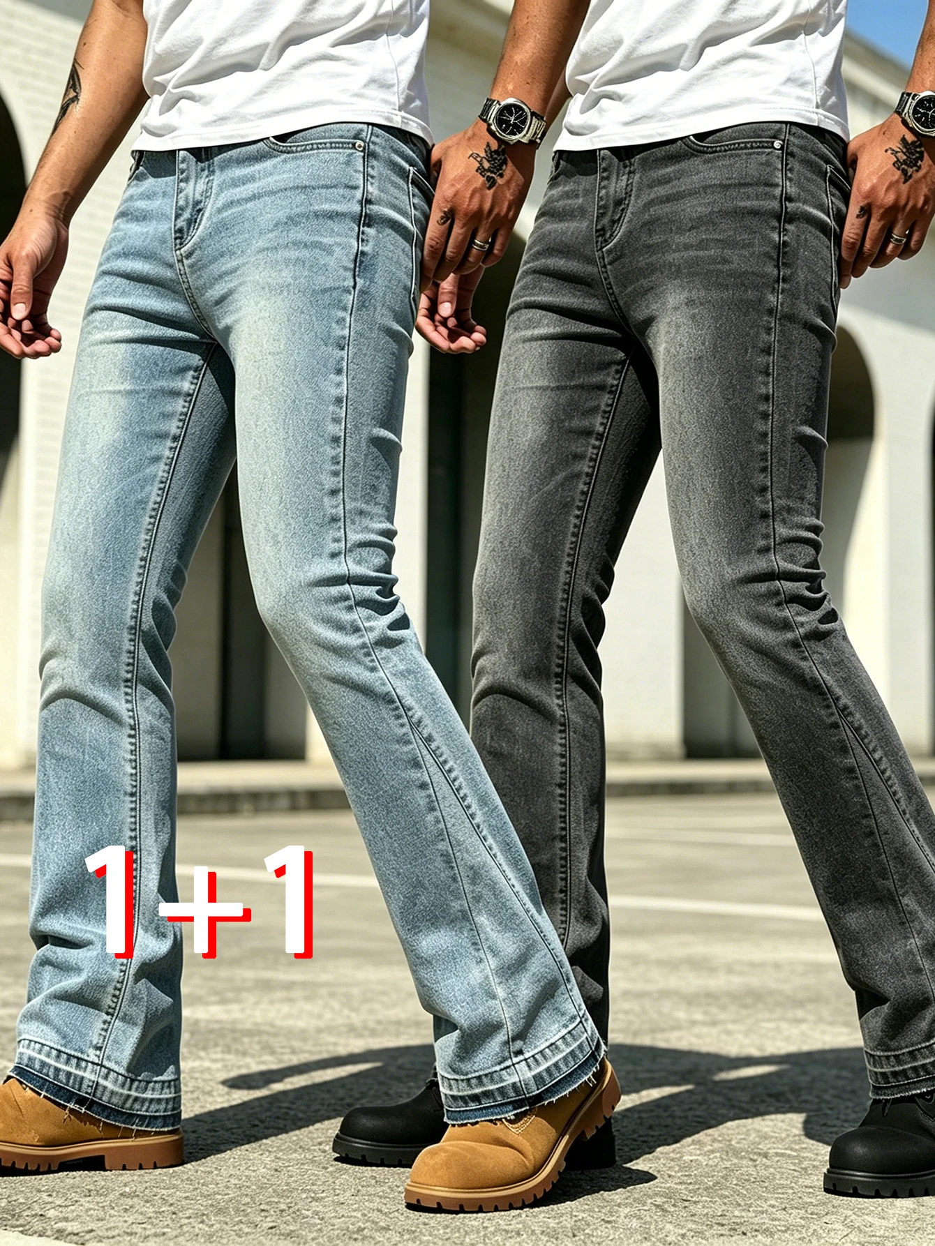 Men Pants Jeans Clothing Denim Trousers Shorts Men 2 Pack Vintage Wash Slim Flared Denim Jeans Two Colors Set