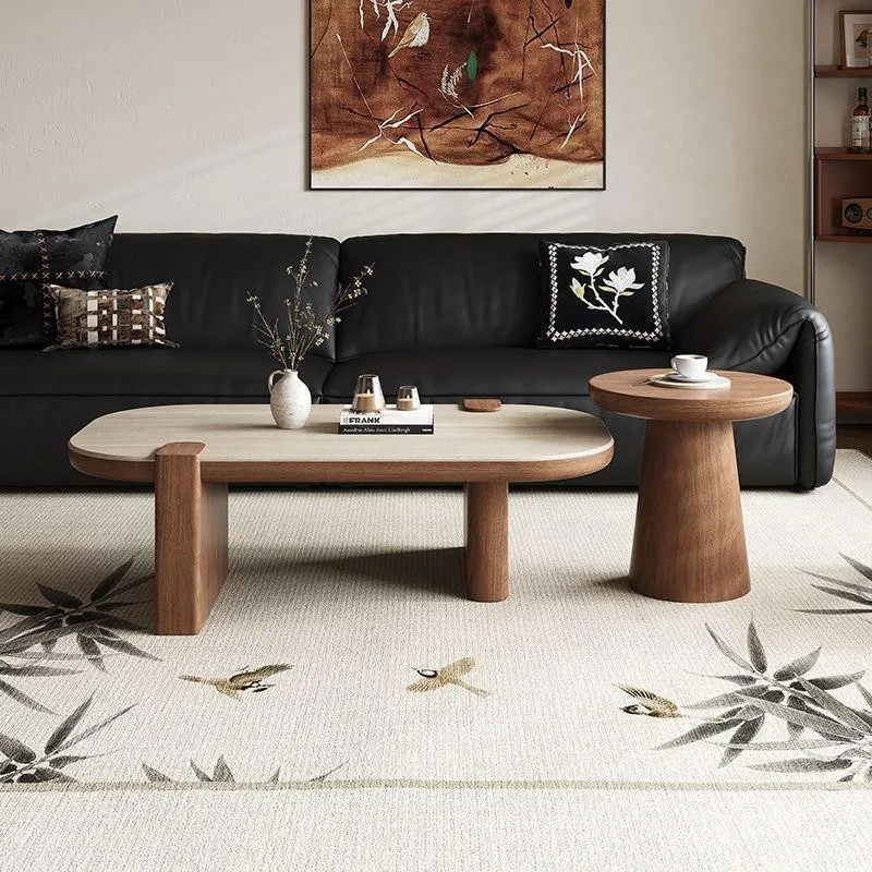 HYS vintage style coffee table, living room home, new model small apartment, travertine sintered stone slab, modern minimalist