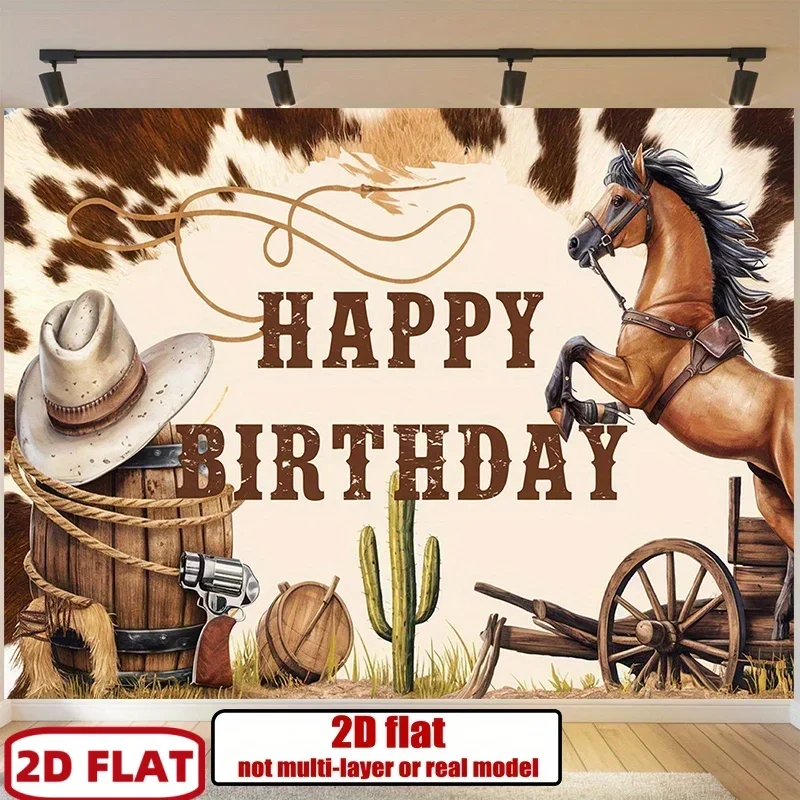 A 2D flat banner suitable for a Western cowboy-themed party, featuring the words 