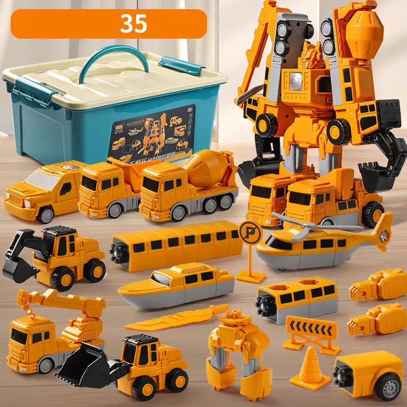 Magnetic Deformation Robot Engineering Car Excavator Mixer Truck Children\'s Multi-functional Combination Transform Robot Toy