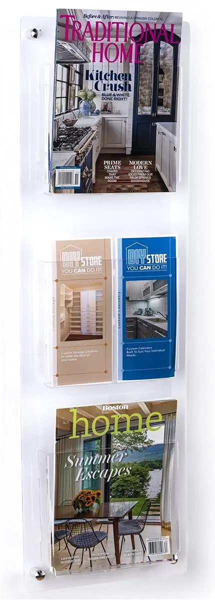 Three Pocket Magazine Wall Rack, Clear