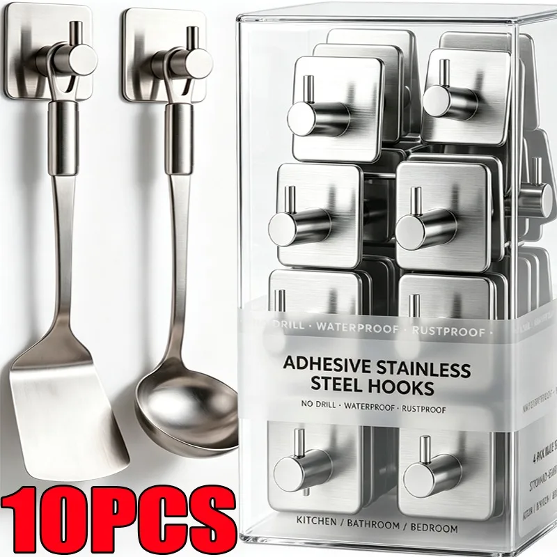Self-Adhesive Wall Hooks Stainless Steel Multi-functional Hooks Bathroom Kitchen Hanger Sticky Hook for Home Storage Organizer