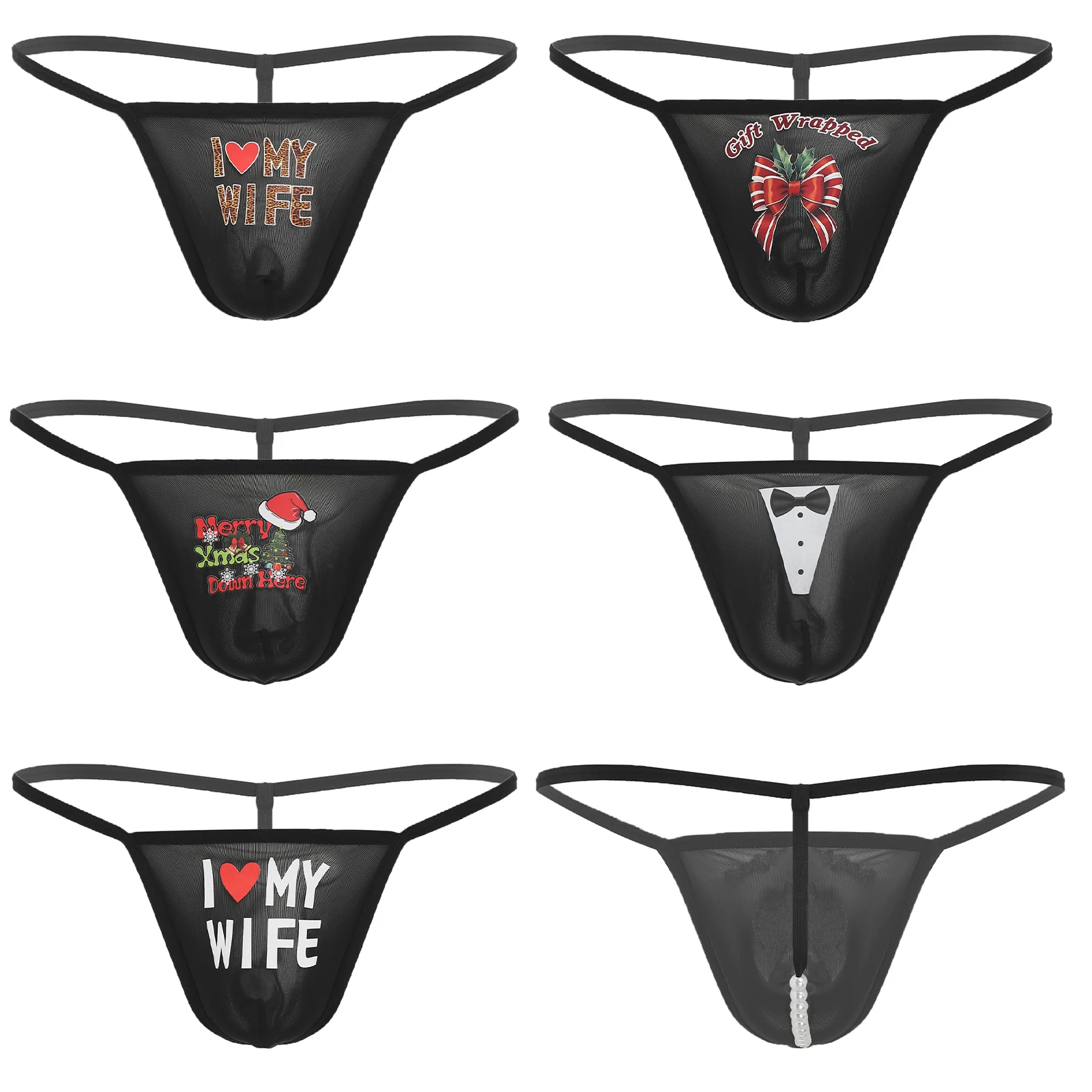 الكبار رجل طباعة ثونغ بقماش شفاف الانتفاخ فو اللؤلؤ سلسلة T-الظهر منخفضة الارتفاع ثونغ ملخصات الملابس الداخلية للمواعدة شهر العسل