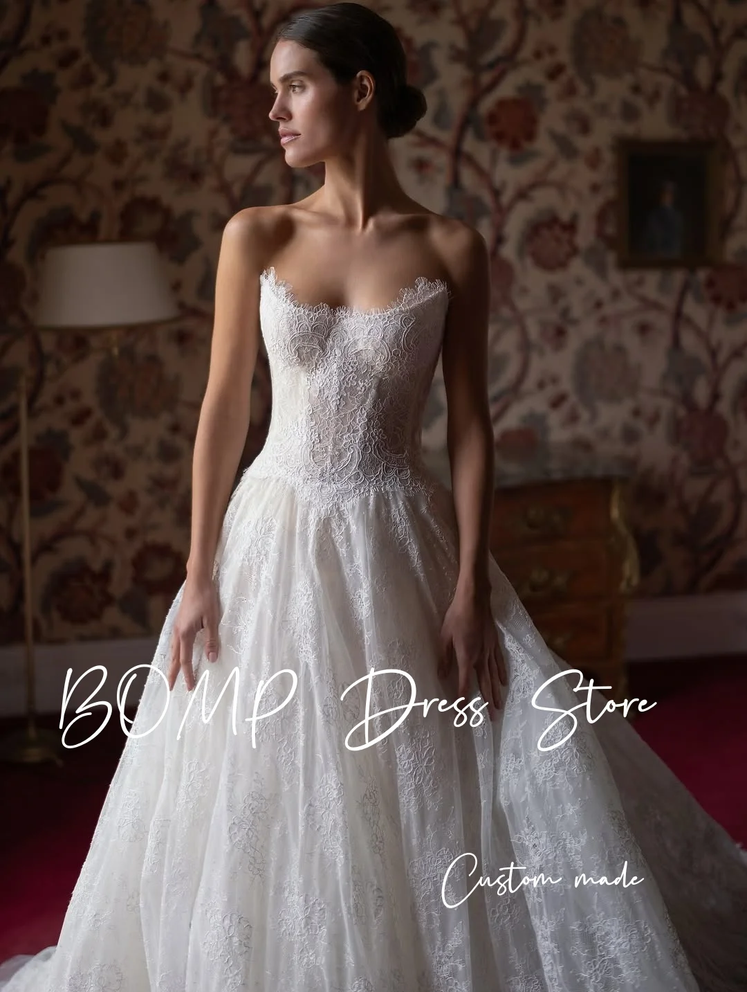 BOMP فساتين زفاف عتيقة من الدانتيل العاجي على شكل حرف a على شكل قلب بدون أكمام سويب تراين فساتين العروس رشيقة Mariage مخصصة 2026 #4