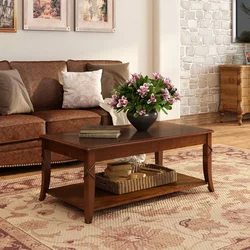 Solid Wood Coffee Table with Shelf, Vintage Rectangle Cocktail Table with Dual Hourglass Tabletop with Curved Legs