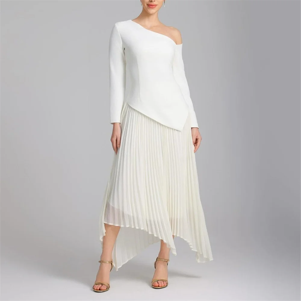 

ROYET Pleat One Shoulder Long Sleeve Mermaid Evening Dress Tea Length Formal Elegant Classic Prom Gown Customized New 2025