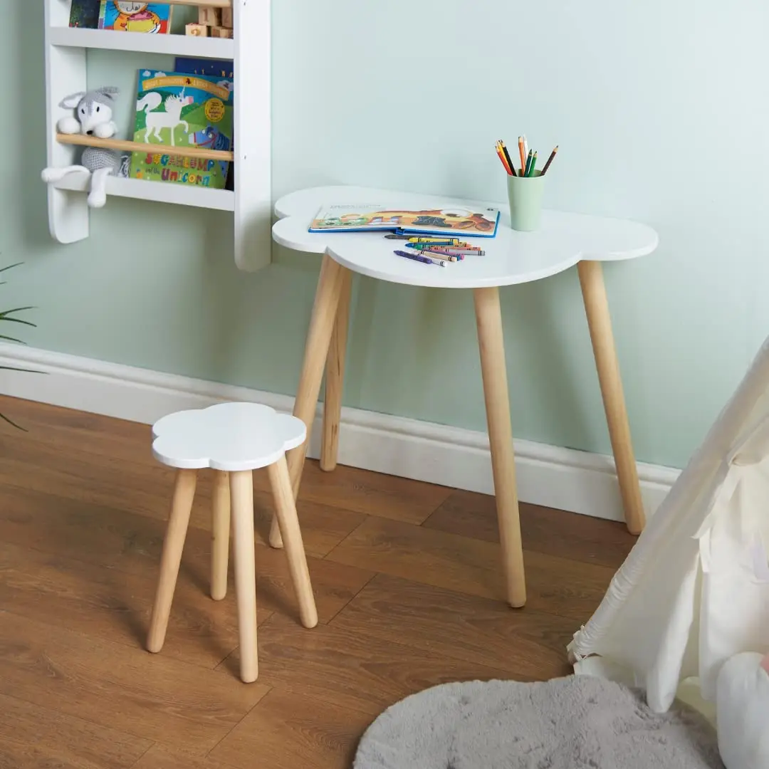 Cloud Wooden Children Table And Chair Set Writing Study Desk With Stool MDF