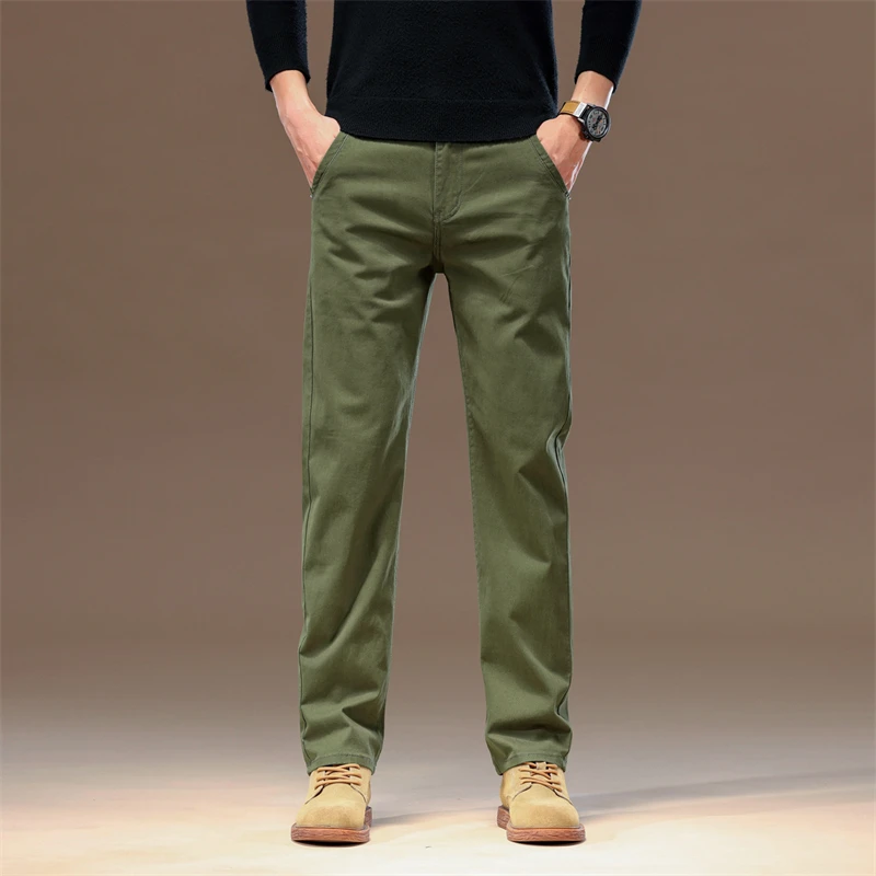 2024 Pure Cotton Casual Pants Men\'s Autumn Stylish Simple and Versatile Comfortable Slim Straight Business Long Pants