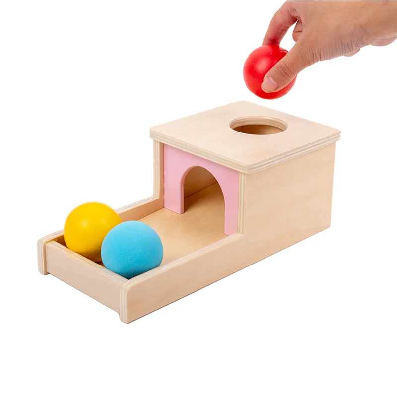 Montessori Object Permanence Box with Tray Three Different Textured Balls Early Childhood Education Toys for Infant Toddler